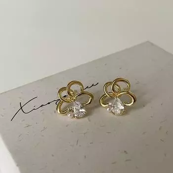 Серьги-гвоздики с полым цирконием и металлическим цветком, женские, уникальные, высокого класса, с чувством индивидуальности, элегантные, универсальные серьги