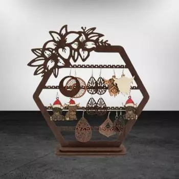 Hollowed Out Flower Wooden Earring Holder Anti-slip Tabletop Organizer Rack For Home Room кофейный