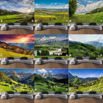 Холмистые луга природные пейзажи с рисунком гобелен для дома, спальни, гостиной, украшения стен, фон, тканевый гобелен 100x75cm
