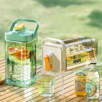 Холодильник, чайник для холодного заваривания фруктового чая, ведро для сока, чая, напитков большой емкости. светло-зеленый