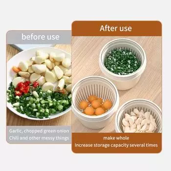 Холодильник Crisper Чеснок Хранение Ящик Круглый Слив Двухслойный Герметичный Ящик белый