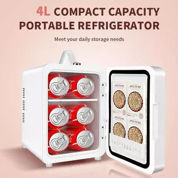 Холодильник для косметики с зеркалом подсветки, портативный холодильник для хранения косметики, охладитель для дома и автомобиля, двойное использование