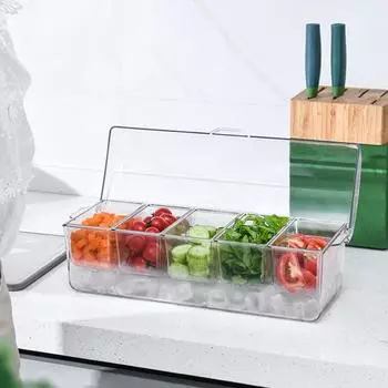 Холодильник Фруктовый Ящик с Местом для Хранения Льда Прозрачная Крышка 5 Отделений Салат Фрукты Овощи Контейнер Для Хранения Специй Для Пикника Лед Охлажденный прозрачный