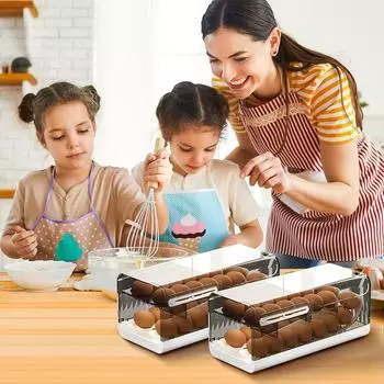 Холодильник, ящик для хранения яиц, автоматический прокручиваемый держатель для яиц, бытовой большой емкости, кухонный специальный стеллаж для хранения яиц светло-серый