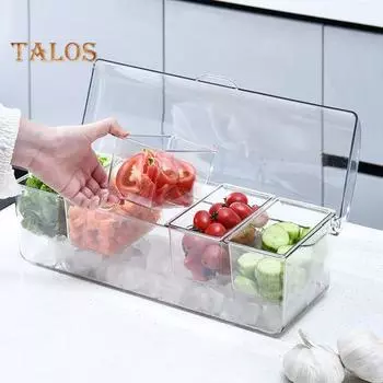 Холодильник со льдом с крышкой, прозрачный съемный 5 отделений, контейнер для хранения салатов, фруктов, овощей, ящик для специй для пикника, контейнер с ледяным охлаждением прозрачный