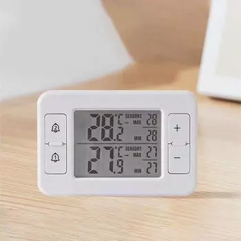 Холодильник Термометр Морозильник ЖК-Цифровой Звуковой Сигнализатор Холодильник Счетчик с 2 Датчиками Температуры Мин/Макс Дисплей Внутр. Улич. белый