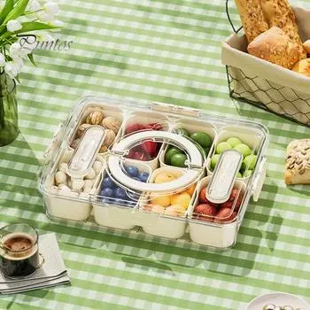 Холодильник Ящик для хранения овощей Контейнер для закусок Пищевой без BPA Большая вместимость Портативный ящик для закусок Разделенный поднос для сервировки с крышкой 4Grid