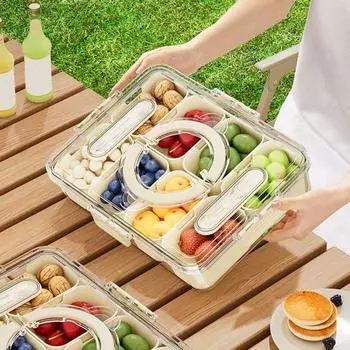 Холодильник Ящик для хранения овощей Контейнер для закусок Пищевой без BPA Большая вместимость Портативный ящик для закусок Разделенный поднос для сервировки с крышкой 4Grid
