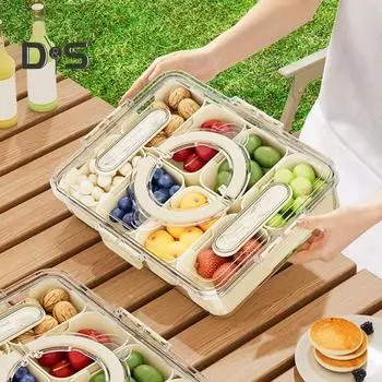 Холодильник Ящик для хранения овощей Контейнер для закусок Пищевой без BPA Большая вместимость Портативный ящик для закусок Разделенный поднос для сервировки с крышкой 4Grid