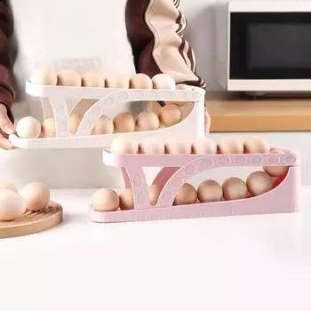 Холодильник Ящик для хранения яиц 2 яруса Автоматический вращающийся Большой вместительный органайзер для яиц Боковая дверца холодильника Ящик для яиц Закусочная Ресторан розовый