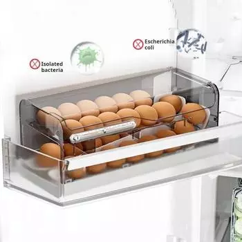 Холодильник Ящик для хранения яиц 2-слойный большой емкости Прозрачный штабелируемый дизайн Автоматическая подвижная кухонная столешница чистый/серый