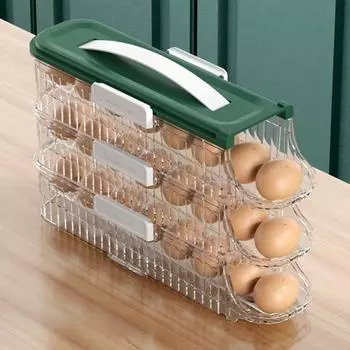 Холодильник Ящик для хранения яиц Автоматический вращающийся органайзер для яиц Большая емкость Прозрачный штабелируемый Яйцо Dual Layer зелёный