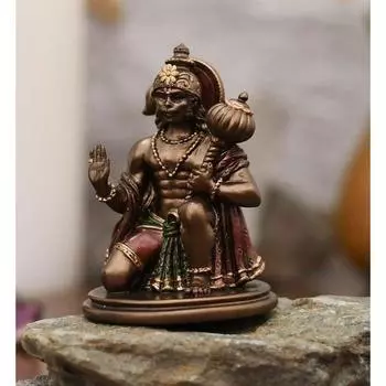 Холодная литая смола Хануман Джи Статуэтка Античный декор Статуя Баджрангбали Идолы (Металлическая отделка), Коричневый, Религиозный 3 INCH коричневый