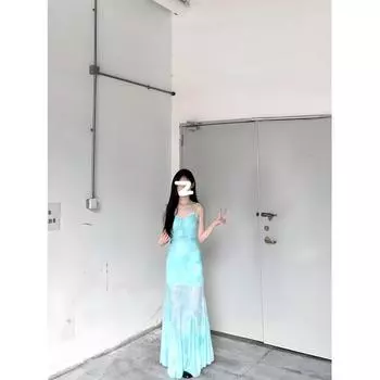 Холодное фиолетовое платье-сарафан с принтом бабочек, женское, приталенное, праздничного стиля, с оборкой на бедрах и хвостом «рыбий хвост» S- (can be worn within 45kg) мятный зеленый