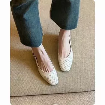 Холодные Одиночные Туфли Женские Ажурные Крокет Ретро Неглубокие Дышащие Туфли 35 бежевый