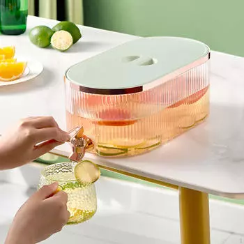 Холодный чайник емкостью 5,3 л с краном, небьющийся кувшин для напитков, ведро для домашнего холодильника светло-зеленый