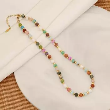 Холодный и равнодушный стиль, высококачественное цветное колье-фрисби, разноцветный натуральный камень, нишевый дизайн, легкая роскошная цепочка на ключицу.