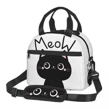 Холодный обед Термосумка для обеда с едой для обеда на работу в большую удобную для детей сумку, симпатичная, черная, кошка, изоляция, сумка, карман, коробка, хранение,