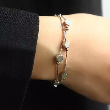 Холодный стиль для поездок на работу, простой глянцевый круглый бисер, ромб, серебро 925 пробы, серебряный браслет S925, сложенный геометрический двухслойный многоугольный браслет silver