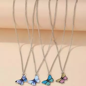 Холодный ветер, ретро-фиолетовое и синее ожерелье-бабочка, цепочка на ключицу, ожерелье-бабочка, ожерелье-свитер из четырех частей разноцветный