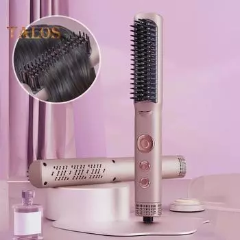 Холодный ветер Выпрямитель для волос Щетка Температурные режимы Регулируемый Быстрый нагрев Портативный Дорожный Электрический Выпрямитель Для Волос Укладка Распутывание Расческа US Plug серый