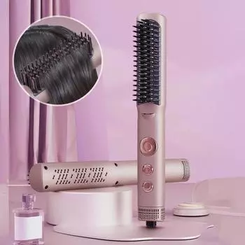 Холодный ветер Выпрямитель для волос Щетка Температурные режимы Регулируемый Быстрый нагрев Портативный Дорожный Электрический Выпрямитель Для Волос Укладка Распутывание Расческа US Plug серый