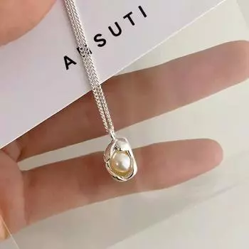 Холодный ветер жемчуг геометрическое ожерелье Doudou женское 2023 легкий роскошный темперамент посеребренная ключичная цепочка интернет-знаменитость тот же стиль