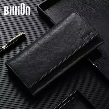 Холодный Зверь Длинный Кошелек из Натуральной Кожи с Внутренней Молнией и Держателем для Билетов Мужской Black