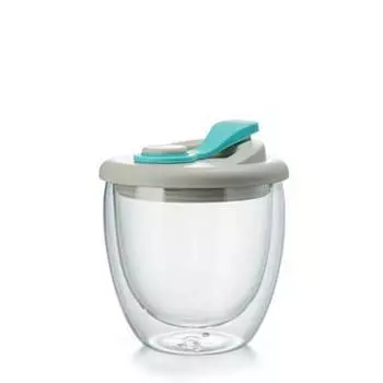 Холодо/Жаростойкий Стеклянный Стакан с Крышкой Изолированный Портативный Стакан для Воды Прозрачный Тамблер Чай Blue 250ml