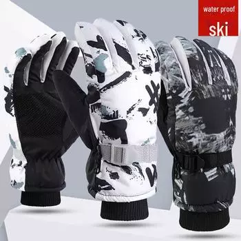Холодостойкие, водонепроницаемые лыжные перчатки с рисунком граффити для мужчин и женщин. Утолщенная бархатная подкладка обеспечивает тепло и нескользящее сцепление. Standard