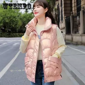 Холодостойкий жилет, женская пуховая хлопковая короткая осенне-зимняя свободная и толстая универсальная куртка XXL чёрный