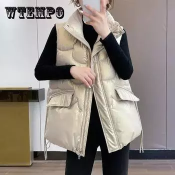 Холодостойкий жилет, женский хлопковый пуховый жилет обычного стиля, свободное и плотное универсальное пальто обычного стиля на осень и зиму XL чёрный