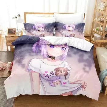 Hololive Neko Mata Okayu Комплект постельного белья Single Twin Full Queen King Size Комплект постельного белья Aldult Kid Bedroom Duvetcover Sets 3D Anime 70x133cm 2pcs