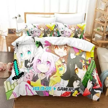 Hololive Nekomata Okayu Комплект постельного белья Single Twin Full Queen King Size Комплект постельного белья для взрослых и детей, пододеяльники, наборы с 3D-принтом Kawaii 70x133cm 2pcs