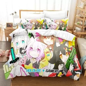 Hololive Nekomata Okayu Комплект постельного белья Single Twin Full Queen King Size Комплект постельного белья для взрослых и детей, пододеяльники, наборы с 3D-принтом Kawaii EU Twin 135x200cm