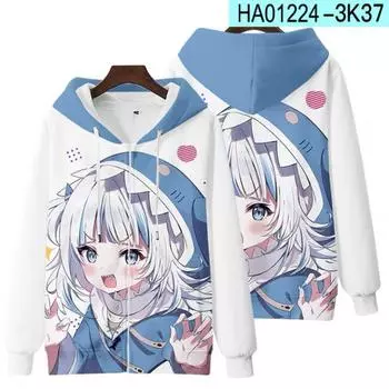 HOLOLIVE Vtuber Gawr-gura 3D принт мужская/женская футболка уличная Kawaii футболка с капюшоном на молнии толстовки толстовка одежда XXXL