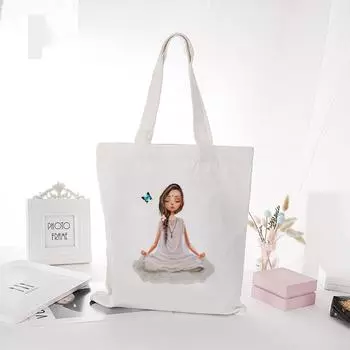 Холщовая большая сумка с принтом Kawaii для маленьких девочек, эстетичная многоразовая сумка-шопер в стиле Харадзюку, сумка на плечо, студенческая сумка для книг 24*26cm