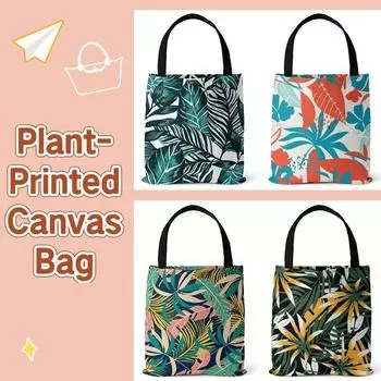 Холщовая большая сумка с растительным принтом, модная сумка на плечо, портативная женская сумка