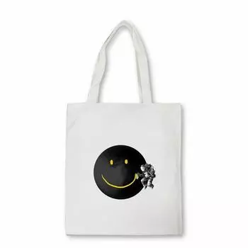Холщовая большая сумка с рисунком космоса, большая вместительная многоразовая сумка для покупок, женские пляжные сумки, сумки с принтом смайлика и луны 24*26cm