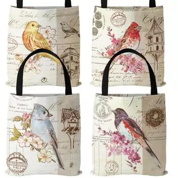 Холщовая большая сумка серии Flower Bird, простая модная сумка на плечо, женская сумка с цифровой печатью, с ручкой сверху