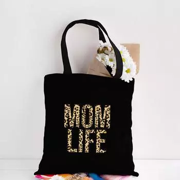 Холщовая черная сумка для покупок Mama, многоразовая дорожная сумка из эко-ткани с принтом Mom Life, складные сумки-тоут