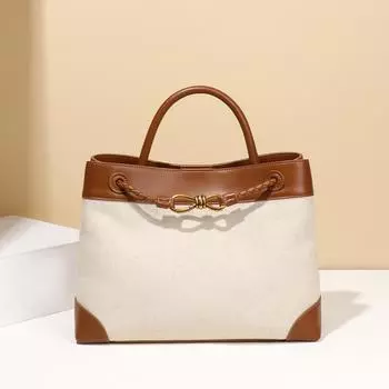 Холщовая и кожаная женская сумка в стиле ретро, женские сумки через плечо, роскошные женские сумки, трендовые деловые повседневные сумки через плечо для женщин 31x24x13cm коричневый