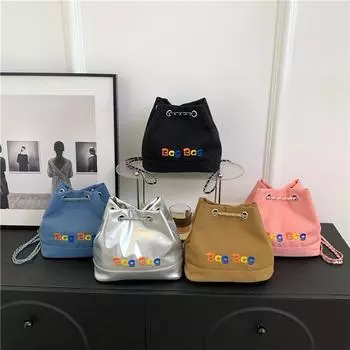 Холщовая маленькая сумка для женщин, новая модная сумка-ведро с цепочкой и буквами для студентов, сумка через плечо для девочек