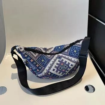 Холщовая нагрудная сумка в этническом стиле, сумка через плечо для женщин, новинка 2023 года, модная модная сумка в винтажном стиле, сумка для пельменей чёрный