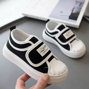 Холщовая обувь на липучке для девочек, весенне-осенние маленькие белые туфли, низкие туфли для выступлений, одинарные туфли с дышащей отделкой, детская обувь 26 белый