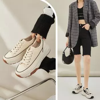 Холщовая обувь на толстой подошве со шнуровкой. Женская универсальная повседневная обувь. 40 белый