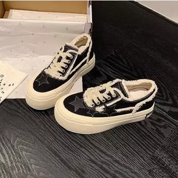 Холщовая обувь. Новые женские универсальные студенческие кроссовки Star с низким берцем на толстой подошве. 35 бежевый