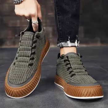 Холщовая обувь, осенняя дышащая повседневная мужская обувь, обувь для досок, мужская обувь из вельветовой ткани, кроссовки 39 чёрный