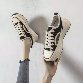 Холщовая обувь, женская обувь, весенне-осенняя дышащая новая универсальная повседневная обувь на платформе, тонкая легкая обувь Borad 35 чёрный