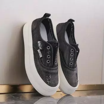Холщовая обувь, женские спортивные женские кроссовки на платформе, повседневные женские теннисные туфли, 2024, прогулочные, на массивной шнуровке, большие размеры 35 чёрный